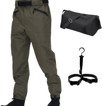 Fishing Waders for Men and Women,Wading Pants with Neoprene Stocking Foot,Fishing Waist Waders Pants with Pockets